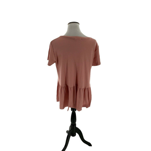 Entro Blouse Womens L Short Sleeve Waffle Knit Ruffled Hem Casual Feminine Boho - Picture 5 of 9